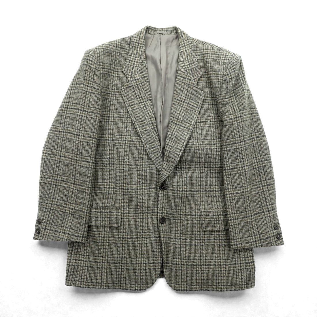 STANLEY WILLIAMS Tweed 2B Tailored Jacket, Leather, Large, Brown Wool Check