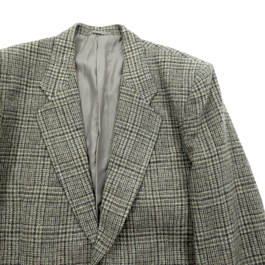 STANLEY WILLIAMS Tweed 2B Tailored Jacket, Leather, Large, Brown Wool Check