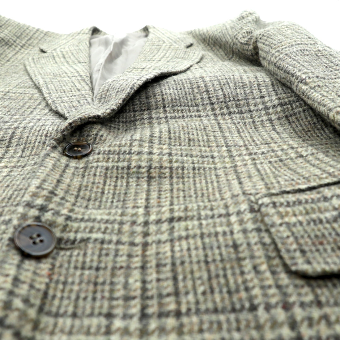 STANLEY WILLIAMS Tweed 2B Tailored Jacket, Leather, Large, Brown Wool Check
