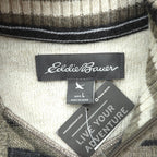 Eddie Bauer Half Zip Knit Sweater L Brown Wool Border 6007 Unused