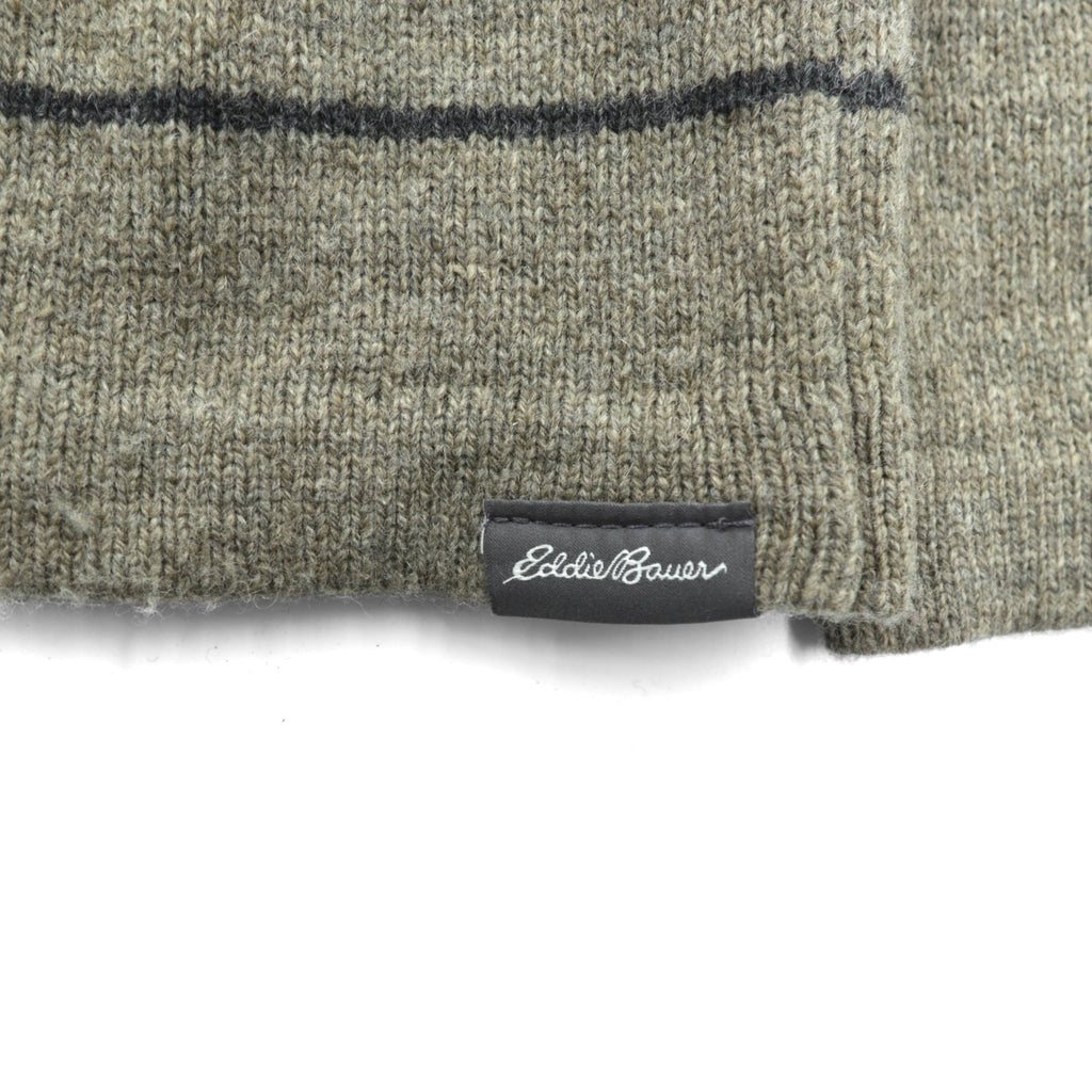Eddie Bauer Half Zip Knit Sweater L Brown Wool Border 6007 Unused