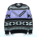 90s Japan Vintage Jacquard Knit DEMAIN CLAIR Fair Isle Sweater L Wool Allover Pattern Made in