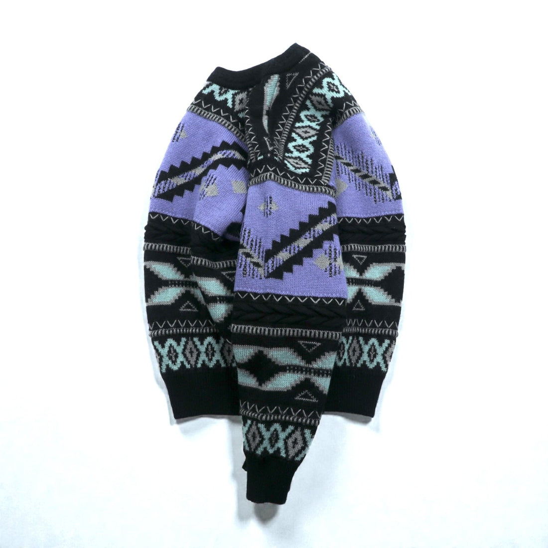 90s Japan Vintage Jacquard Knit DEMAIN CLAIR Fair Isle Sweater L Wool Allover Pattern Made in