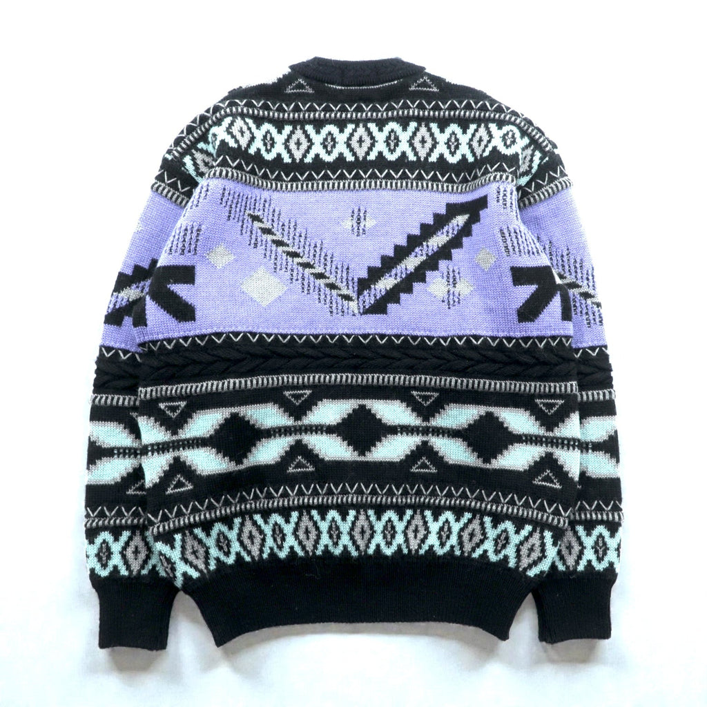 90s Japan Vintage Jacquard Knit DEMAIN CLAIR Fair Isle Sweater L Wool Allover Pattern Made in