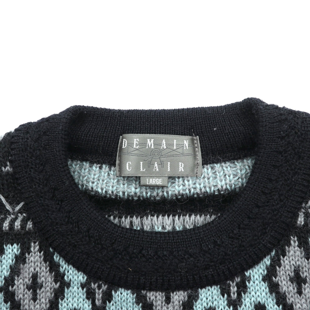 90s Japan Vintage Jacquard Knit DEMAIN CLAIR Fair Isle Sweater L Wool Allover Pattern Made in