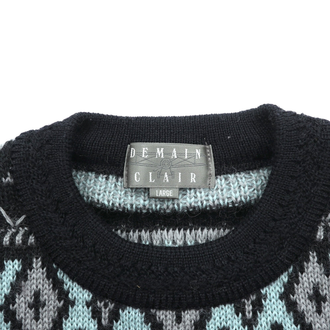 90s Japan Vintage Jacquard Knit DEMAIN CLAIR Fair Isle Sweater L Wool Allover Pattern Made in