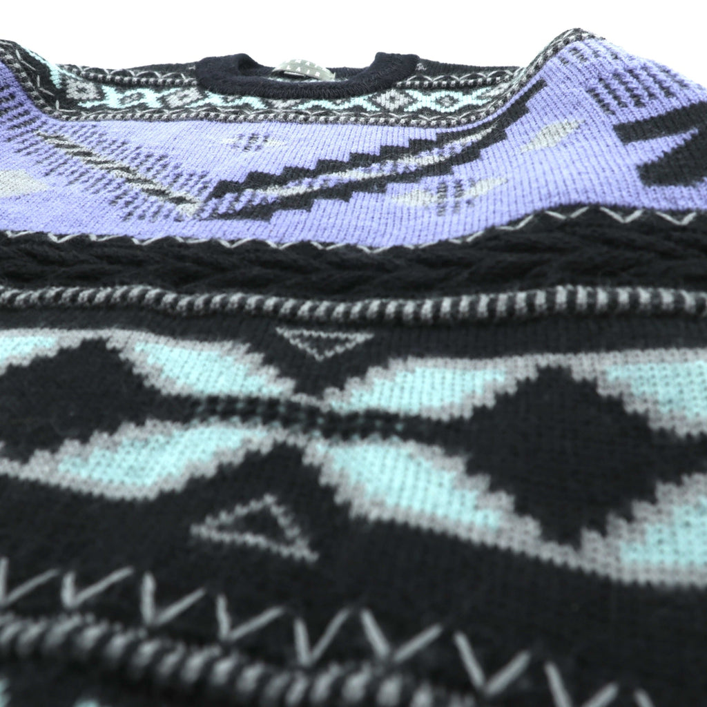 90s Japan Vintage Jacquard Knit DEMAIN CLAIR Fair Isle Sweater L Wool Allover Pattern Made in