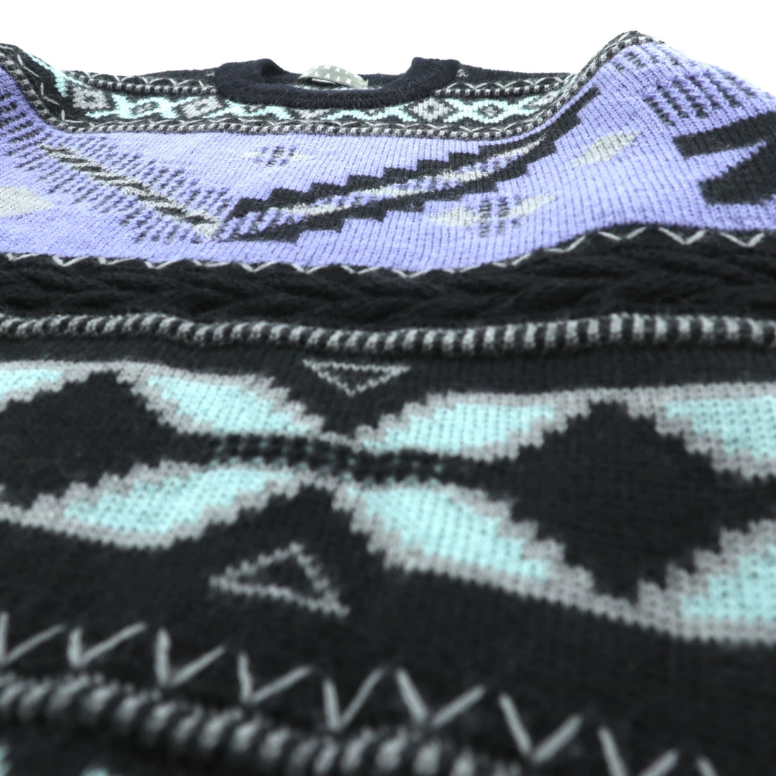 90s Japan Vintage Jacquard Knit DEMAIN CLAIR Fair Isle Sweater L Wool Allover Pattern Made in