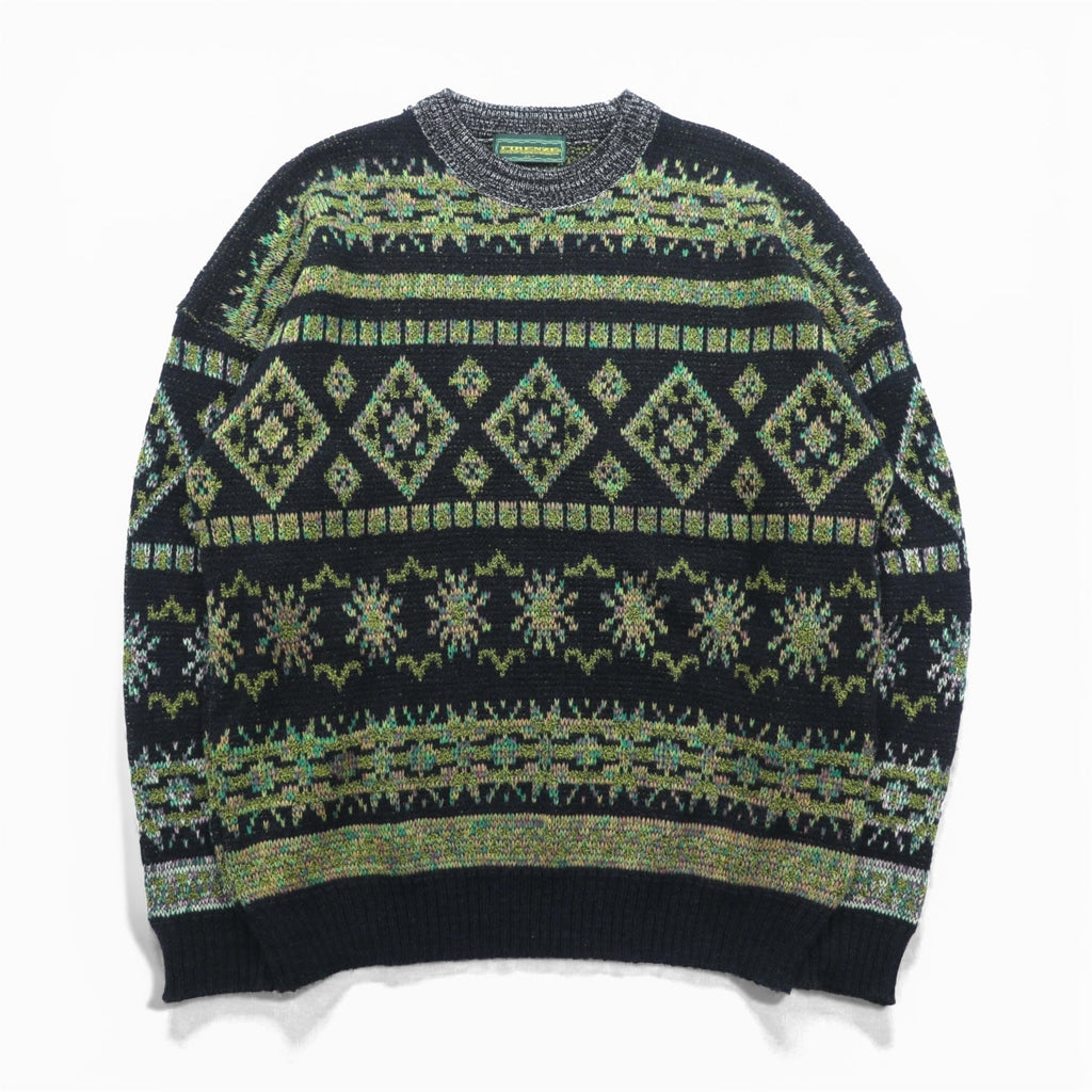 FIRENZE Jacquard Knitwear Allover Pattern Fair Isle Knit Sweater, Large, Khaki