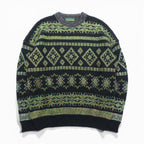 FIRENZE Jacquard Knitwear Allover Pattern Fair Isle Knit Sweater, Large, Khaki