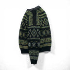 FIRENZE Jacquard Knitwear Allover Pattern Fair Isle Knit Sweater, Large, Khaki