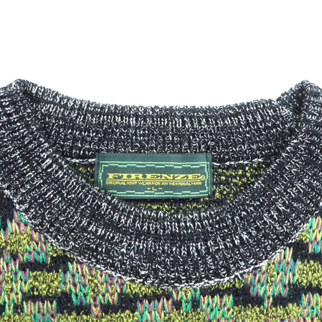 FIRENZE Jacquard Knitwear Allover Pattern Fair Isle Knit Sweater, Large, Khaki