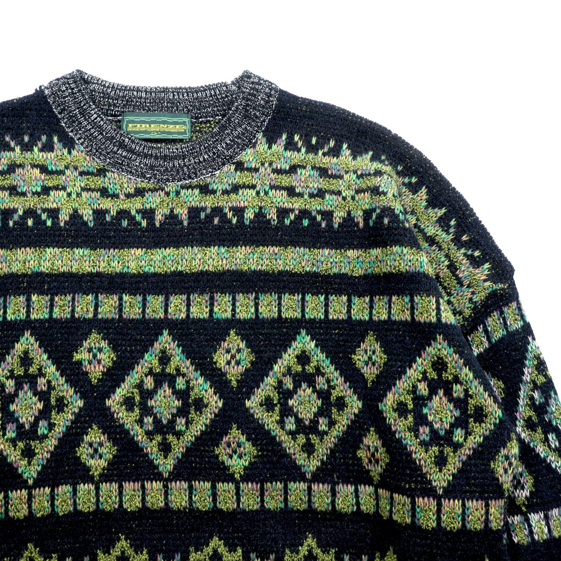 FIRENZE Jacquard Knitwear Allover Pattern Fair Isle Knit Sweater, Large, Khaki