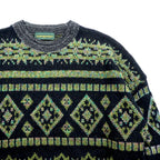 FIRENZE Jacquard Knitwear Allover Pattern Fair Isle Knit Sweater, Large, Khaki