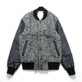 EDIFICE Varsity Jacket S with Leather Sleeves, Black Wool Herringbone, Cowhide