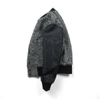 EDIFICE Varsity Jacket S with Leather Sleeves, Black Wool Herringbone, Cowhide