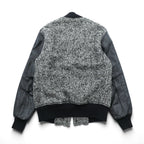EDIFICE Varsity Jacket S with Leather Sleeves, Black Wool Herringbone, Cowhide