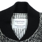 EDIFICE Varsity Jacket S with Leather Sleeves, Black Wool Herringbone, Cowhide