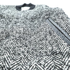 EDIFICE Varsity Jacket S with Leather Sleeves, Black Wool Herringbone, Cowhide