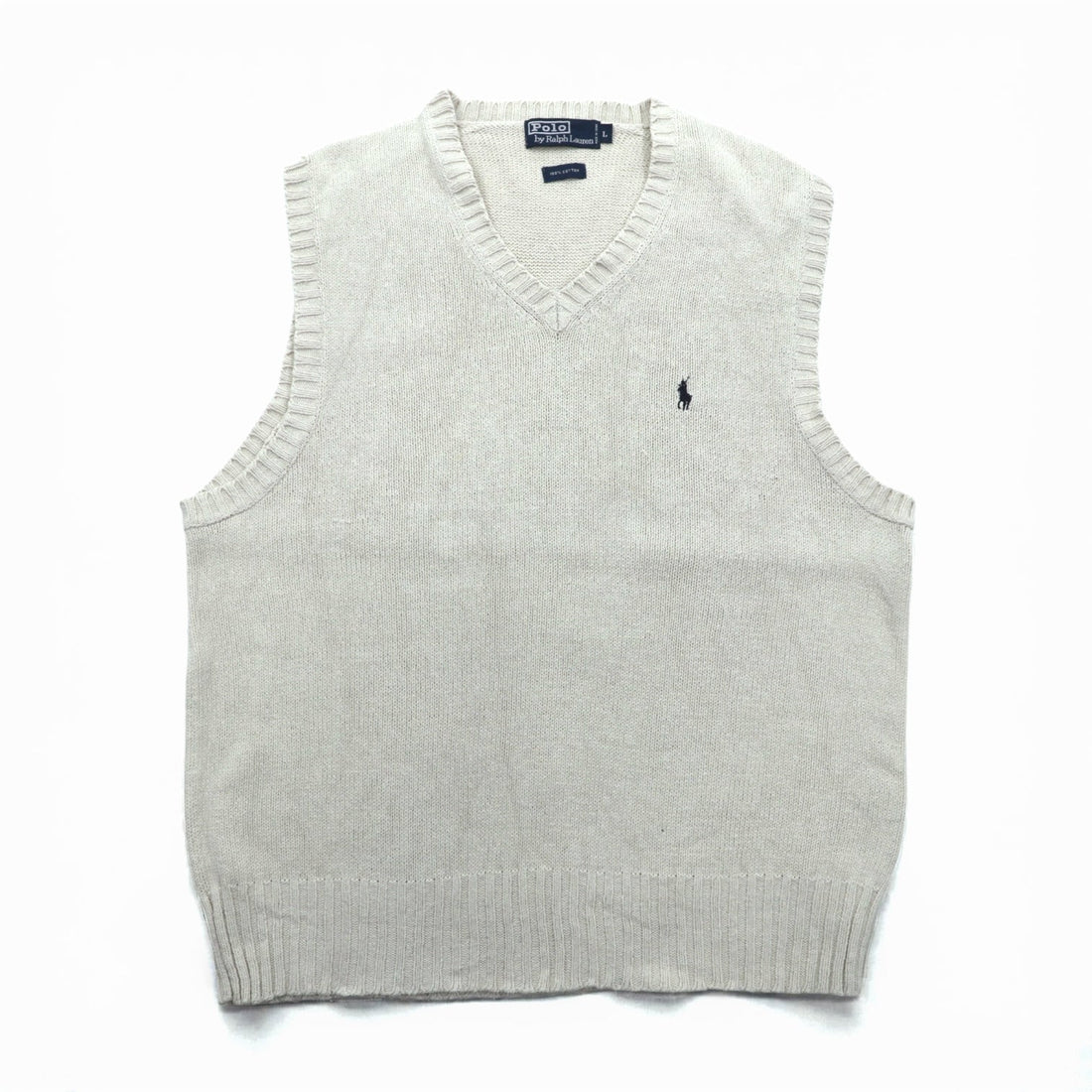 Polo Ralph Lauren 90年代 Vネック コットンニット ベスト L ベージュ スモールポニー刺繍