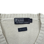 Polo Ralph Lauren 90年代 Vネック コットンニット ベスト L ベージュ スモールポニー刺繍