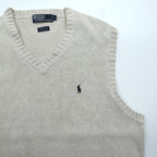 Polo Ralph Lauren 90年代 Vネック コットンニット ベスト L ベージュ スモールポニー刺繍