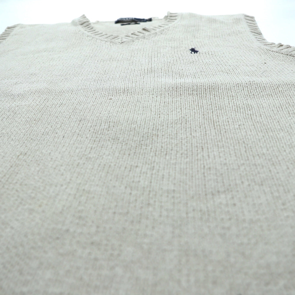 Polo Ralph Lauren 90年代 Vネック コットンニット ベスト L ベージュ スモールポニー刺繍