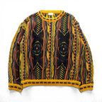 Giovanni Uomo 90s Italy Vintage 3D Textured Knitwear Knit Sweater M Yellow Allover Pattern