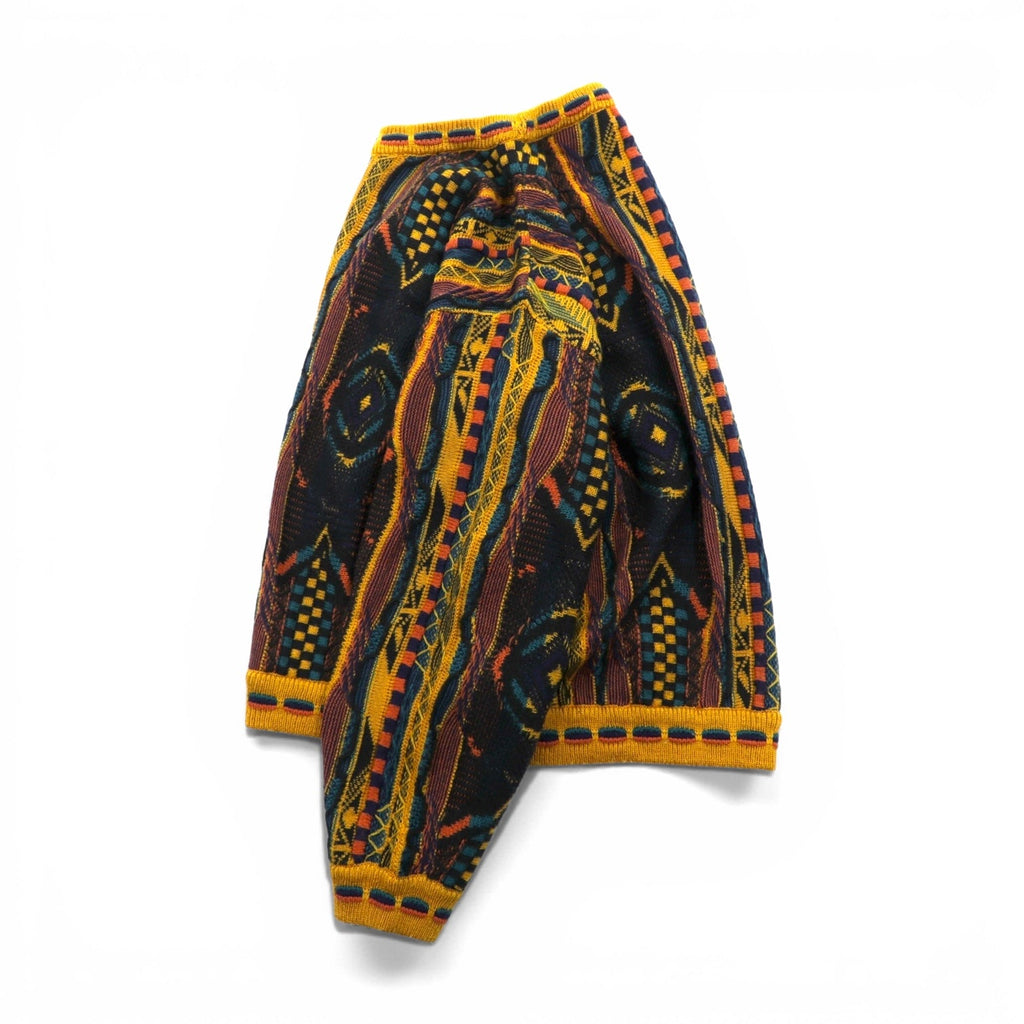 Giovanni Uomo 90s Italy Vintage 3D Textured Knitwear Knit Sweater M Yellow Allover Pattern