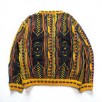 Giovanni Uomo 90s Italy Vintage 3D Textured Knitwear Knit Sweater M Yellow Allover Pattern