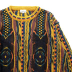 Giovanni Uomo 90s Italy Vintage 3D Textured Knitwear Knit Sweater M Yellow Allover Pattern
