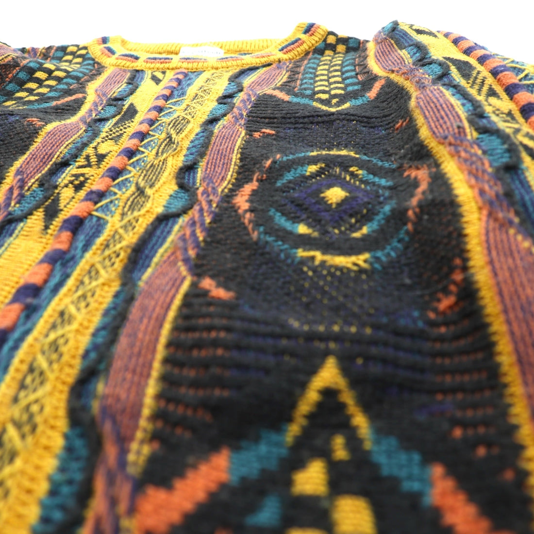 Giovanni Uomo 90s Italy Vintage 3D Textured Knitwear Knit Sweater M Yellow Allover Pattern