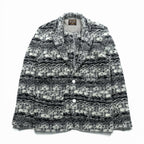 MR.OLIVE Jacquard Knit Allover Pattern Tailored Jacket, Leather, Gray Wool, Size S, M-3359, Made in Japan