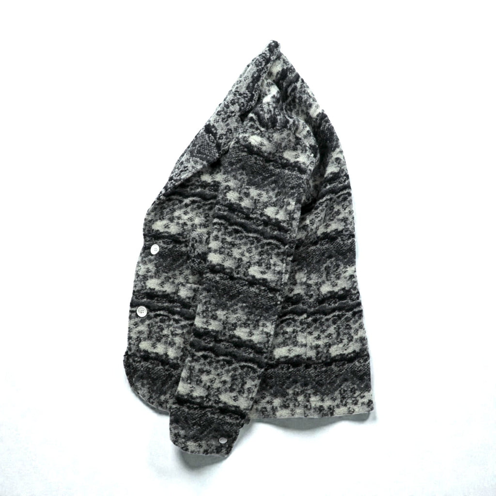 MR.OLIVE Jacquard Knit Allover Pattern Tailored Jacket, Leather, Gray Wool, Size S, M-3359, Made in Japan