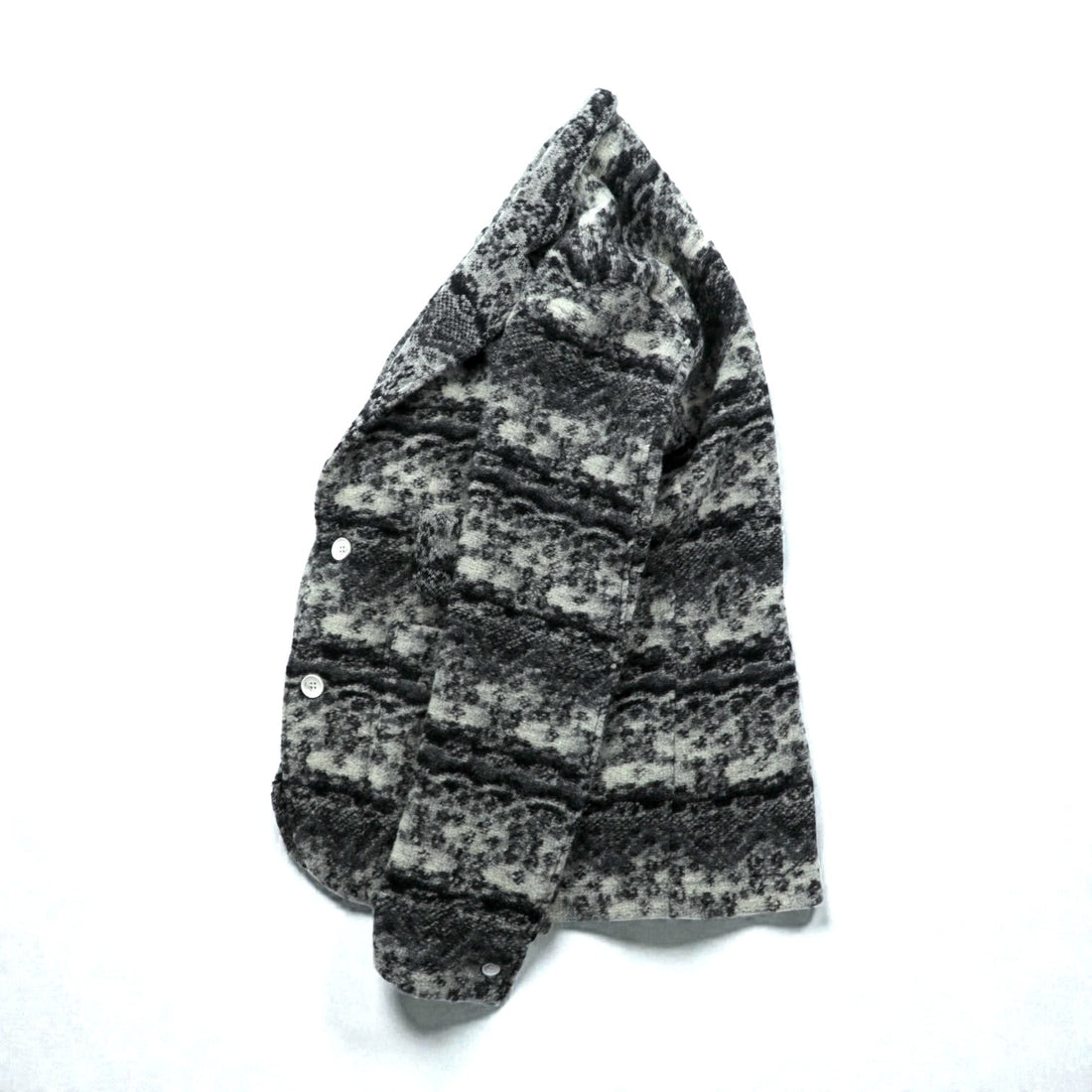 MR.OLIVE Jacquard Knit Allover Pattern Tailored Jacket, Leather, Gray Wool, Size S, M-3359, Made in Japan