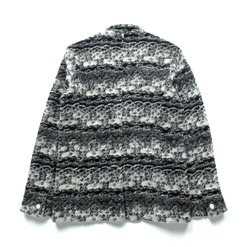 MR.OLIVE Jacquard Knit Allover Pattern Tailored Jacket, Leather, Gray Wool, Size S, M-3359, Made in Japan