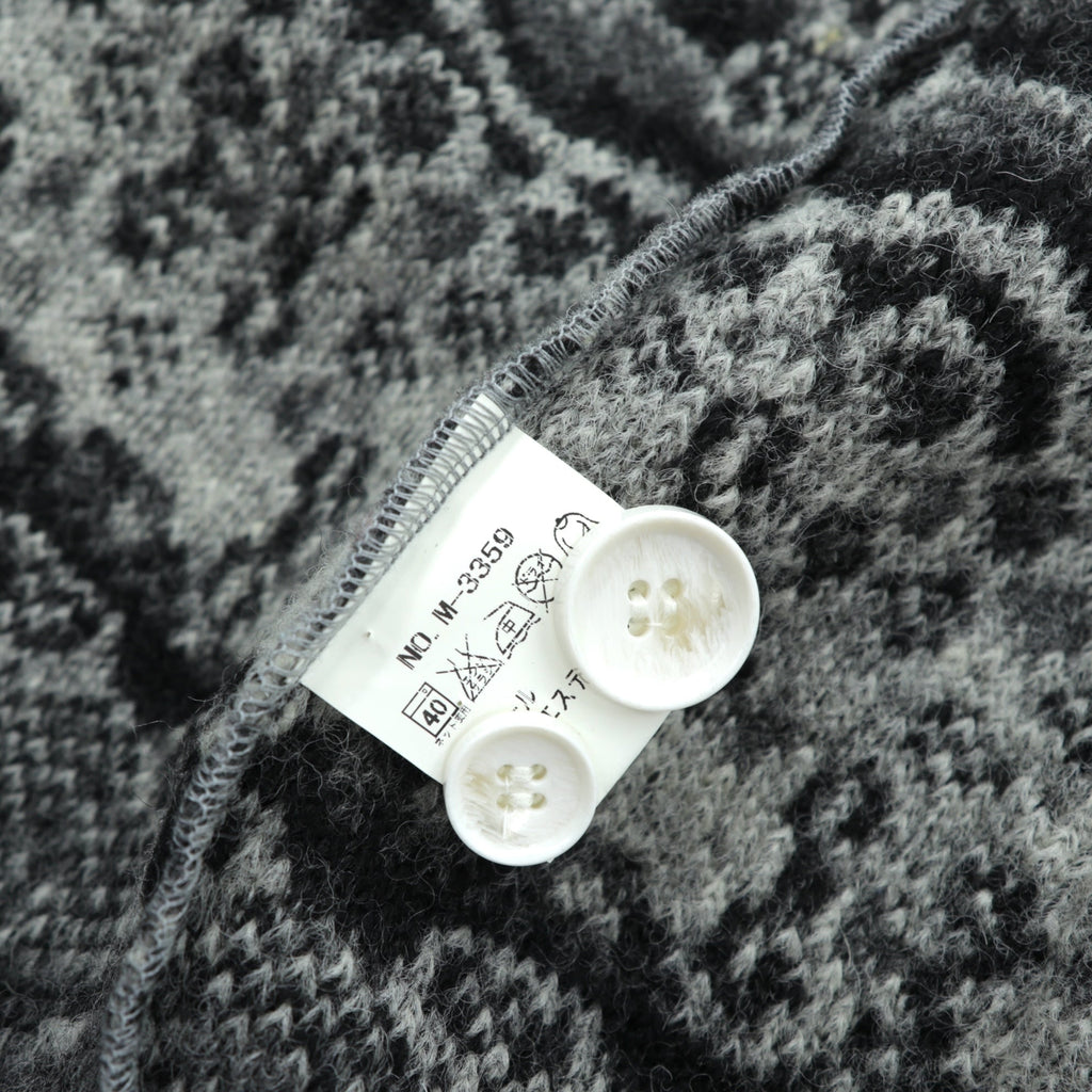 MR.OLIVE Jacquard Knit Allover Pattern Tailored Jacket, Leather, Gray Wool, Size S, M-3359, Made in Japan