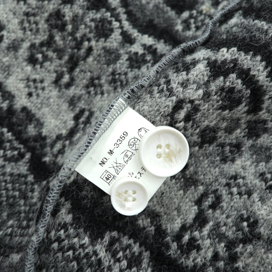 MR.OLIVE Jacquard Knit Allover Pattern Tailored Jacket, Leather, Gray Wool, Size S, M-3359, Made in Japan