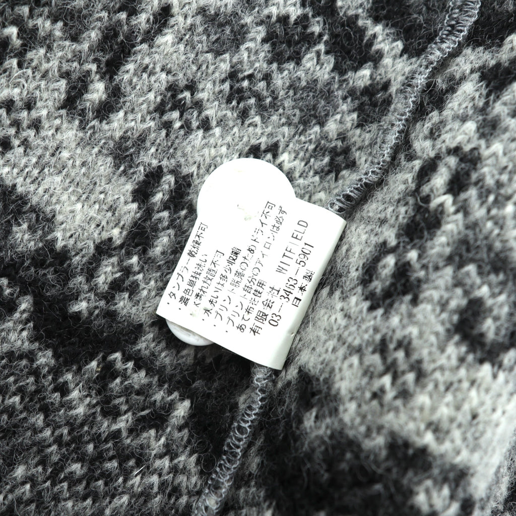 MR.OLIVE Jacquard Knit Allover Pattern Tailored Jacket, Leather, Gray Wool, Size S, M-3359, Made in Japan
