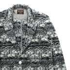 MR.OLIVE Jacquard Knit Allover Pattern Tailored Jacket, Leather, Gray Wool, Size S, M-3359, Made in Japan