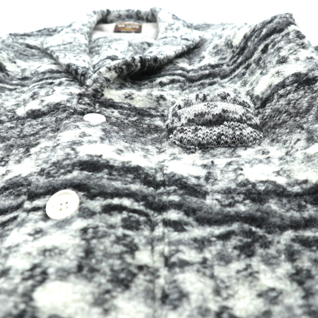 MR.OLIVE Jacquard Knit Allover Pattern Tailored Jacket, Leather, Gray Wool, Size S, M-3359, Made in Japan
