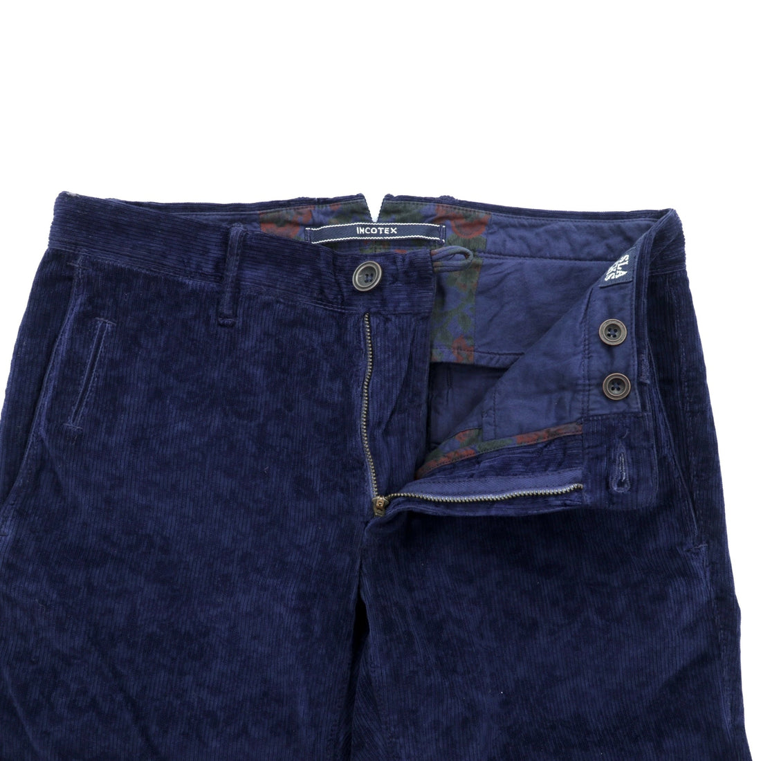 INCOTEX Floral Corduroy Slacks Chino Pants, Medium, Navy, A20X0, Made in Romania