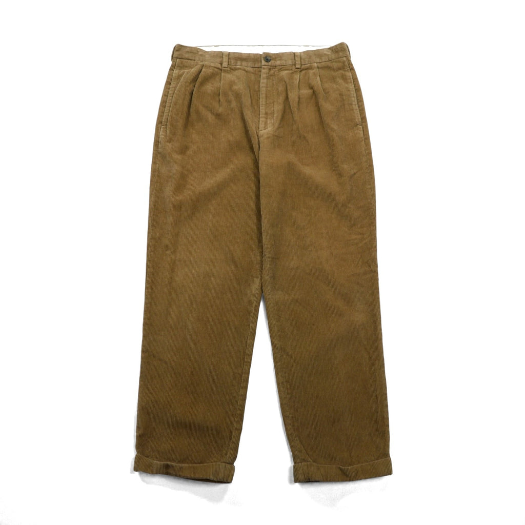 Brooks Brothers 2-Tuck Wide Corduroy Chino Pants, Slacks, Large, Brown Cotton