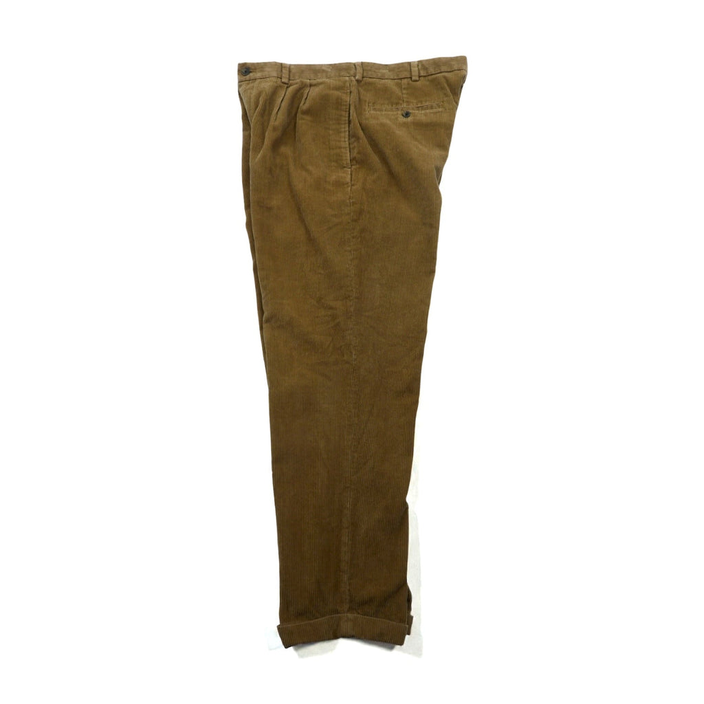 Brooks Brothers 2-Tuck Wide Corduroy Chino Pants, Slacks, Large, Brown Cotton