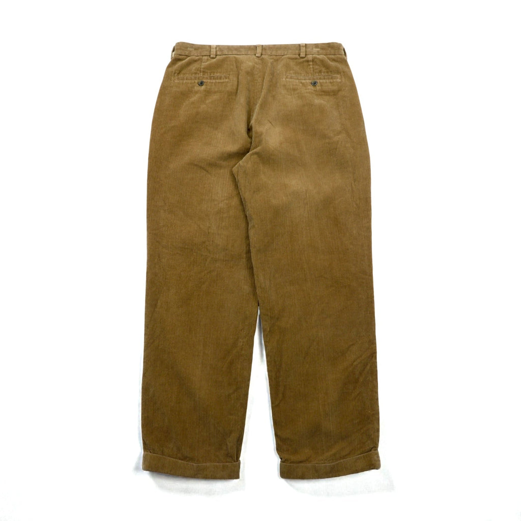 Brooks Brothers 2-Tuck Wide Corduroy Chino Pants, Slacks, Large, Brown Cotton