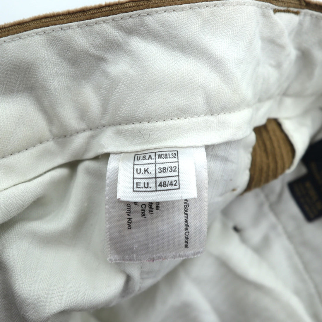 Brooks Brothers 2-Tuck Wide Corduroy Chino Pants, Slacks, Large, Brown Cotton