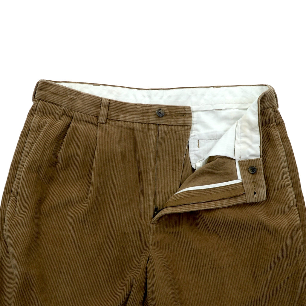 Brooks Brothers 2-Tuck Wide Corduroy Chino Pants, Slacks, Large, Brown Cotton