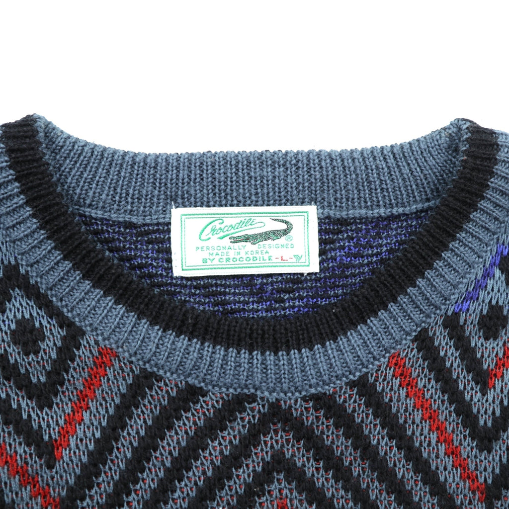 Crocodile 90年代 ヴィンテージ 総柄 ニット セーター L マルチカラー 幾何学