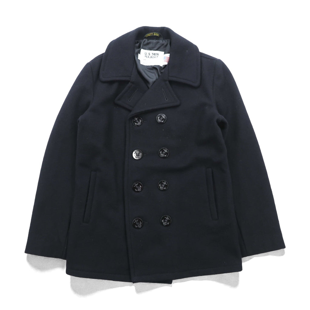 Schott Made in USA 10-Button Pea Coat, Medium, Navy Wool, U.S.740N, Style No. 7118