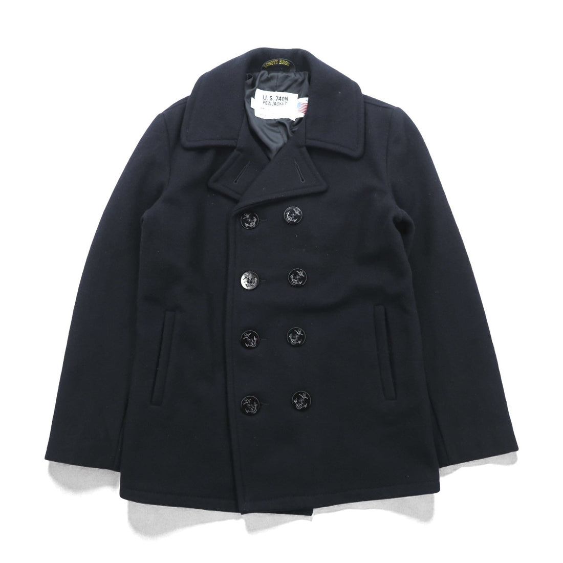 Schott Made in USA 10-Button Pea Coat, Medium, Navy Wool, U.S.740N, Style No. 7118